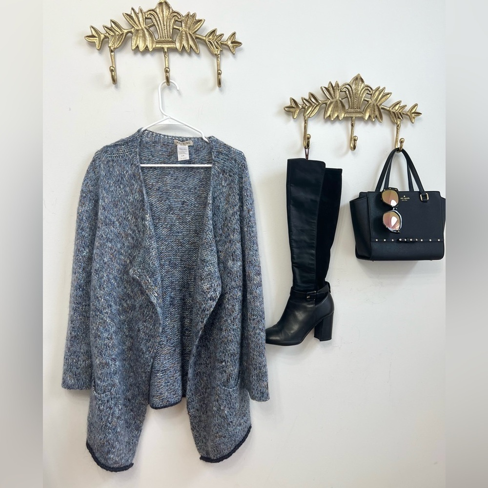 🐑WOOL blend Made in 🇮🇹Maryline wool blend waterfall cardigan sweater L/Xl - Picture 4 of 7